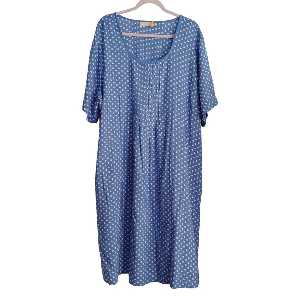 La Cera Polka Dot Breathable Nightgown House Dress Loungewear 4X Rayon Pockets